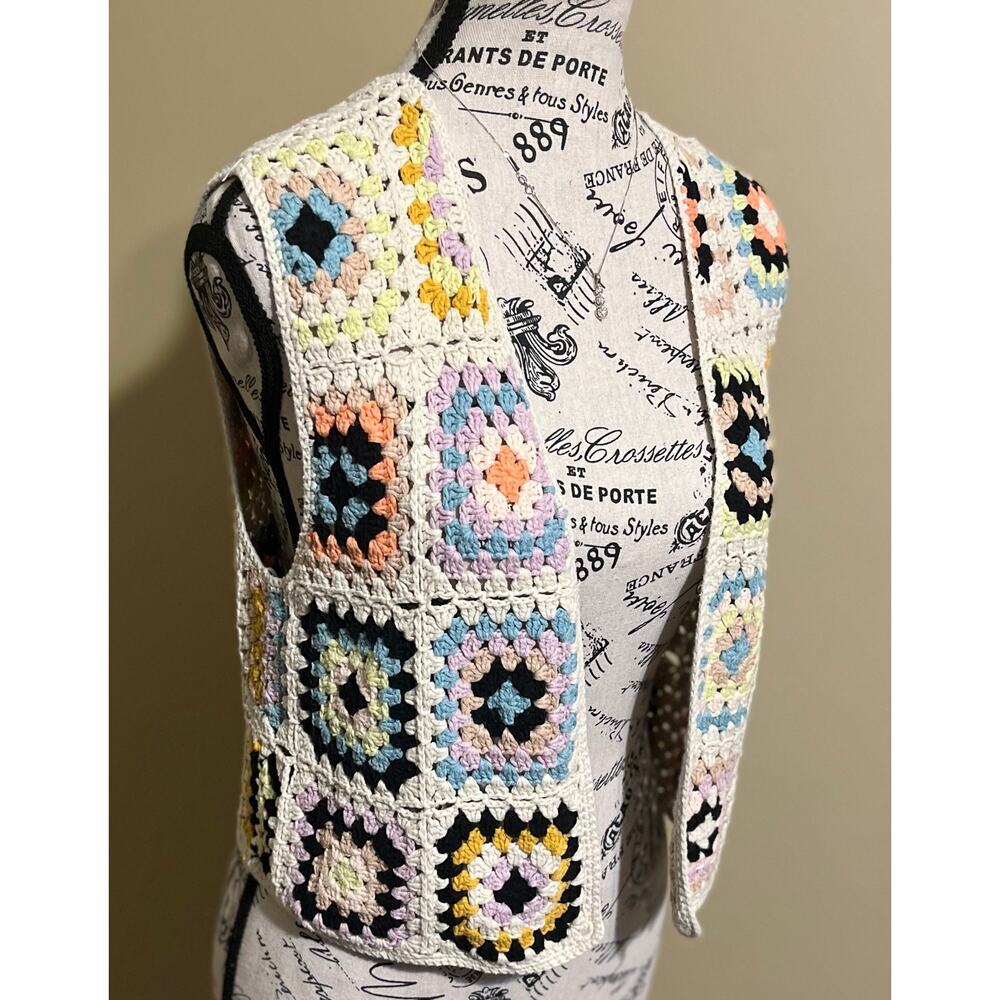 By Together Crochet Granny Square Cardigan Vest Women’s OS Cottagecore Boho EUC! - Picture 1 of 8